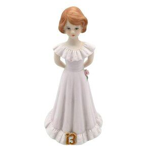 Enesco Birthday Girl Figurine Number 13 Pink Dress Red Hair Vintage 6 Inch 1982